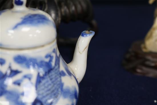 A Chinese blue and white miniature teapot and stand teapot height 8cm